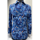 Easy Care Microfiber Breathable Button Shirt Blue Floral Paisley