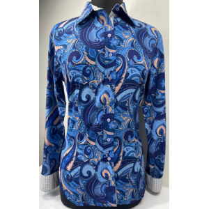 Easy Care Microfiber Breathable Button Shirt Blue Floral Paisley